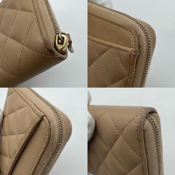 ❌SOLD❌Authentic Chanel beige quilted caviar round zip long wallet - Picture 10 of 12